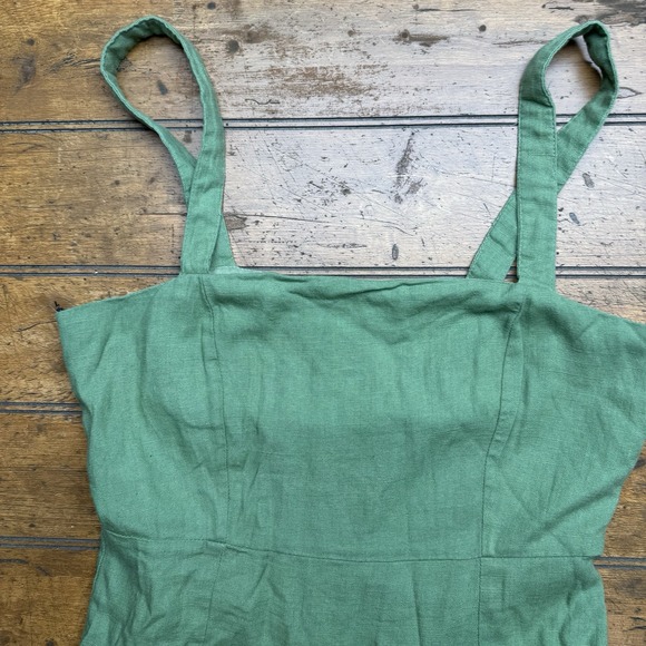 Forever 21  Green Linen Blend‎ Square Neck Mini Dress Womens Medium - Picture 2 of 5